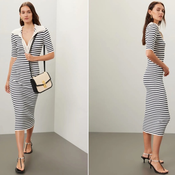 A.L.C. Dresses & Skirts - Sz Large L Darcy Dress A.L.C Navy Blue White Stripe Sweater Crochet Dress